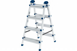 Стремянка двухсторонняя 4 ст., сталь профиль, стальные ступени, Россия// Сибртех