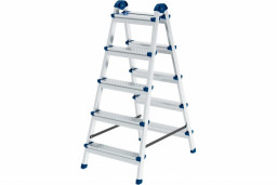 Стремянка двухсторонняя 5 ст., сталь профиль, стальные ступени, Россия// Сибртех