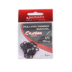 Вертлюг Namazu Pro ROLLING RIBBED SWIVEL, латунь, цв. Carbon, р. 3/0, test-110 кг (уп. 5 шт)